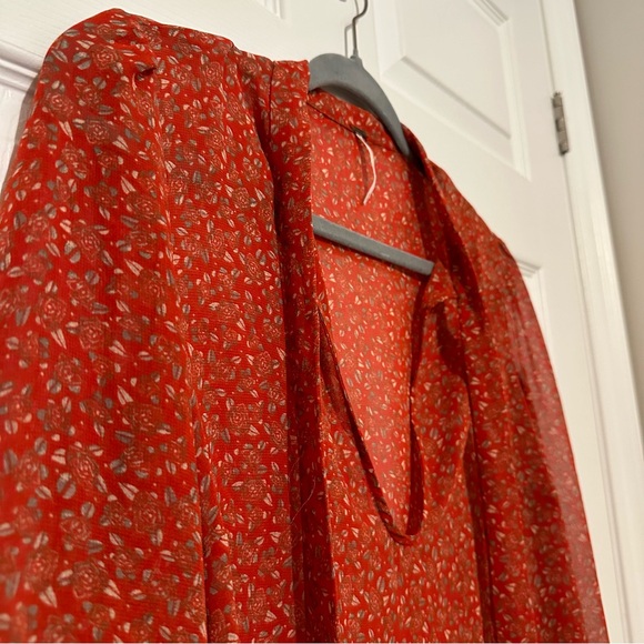 Free People Red Floral Chiffon Dress - Picture 4 of 5
